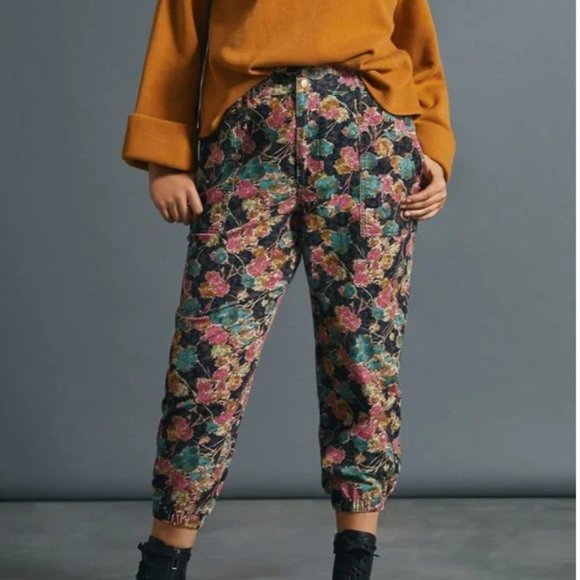 ⭐️ Anisa Floral Cargo Boho Peasant Hipster Hippie Art Farm Corduroy Jogger Pants - Picture 2 of 7